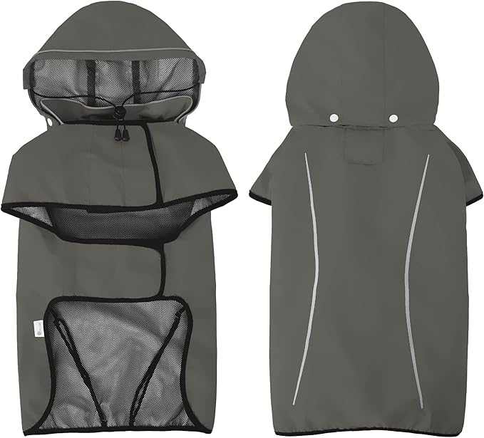 Mile High Life Dog Raincoat, Adjustable Waterproof Pet Rain Jacket, Reflective Hooded Poncho for Small Medium Large Dogs, Lightweight Breathable Pet Rain Coat (Dark Gray,XL Chest 31"-37")