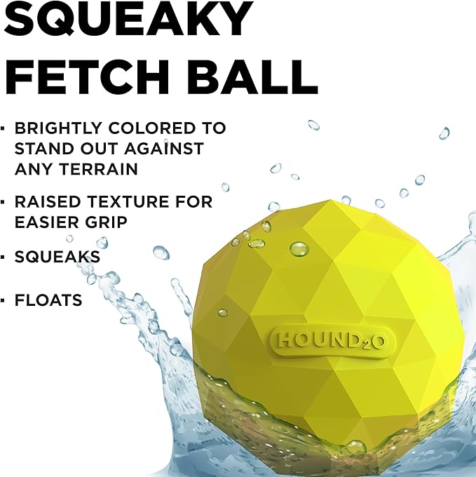 Playology Hound2O Dog Toys | Squeaky Fetch Ball for Dogs | Yellow Floating Outdoor Toy - Easy to Clean and Made from Non Toxic Materials
