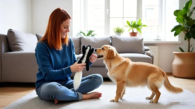 Squeaky Plush No-Stuffing Dog Toys, 4-Pack Animal Set, Fox Tiger Skunk Raccoon, Small & Medium Dogs