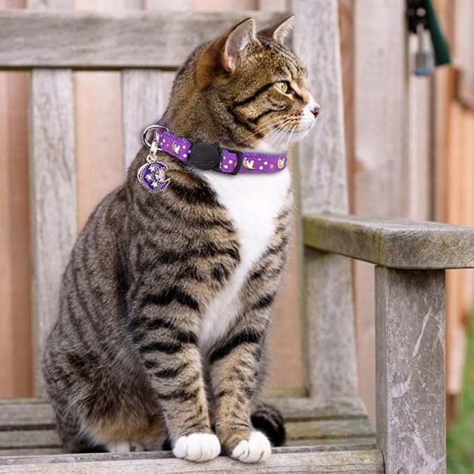 2Pcs Breakaway Cats Collars Cat Collars for Boy & Girl Cats Adjustable Kitten Collars with Bell,Purple+Scarlet,8"-13.1"
