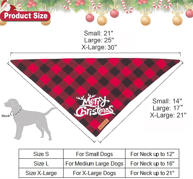 ADOGGYGO Christmas Dog Bandanas, Classic Red Green Plaid Xmas Scarf Triangle Bib, Multiple Sizes Offered, Merry Bandanas for Medium Large Dogs (Large)