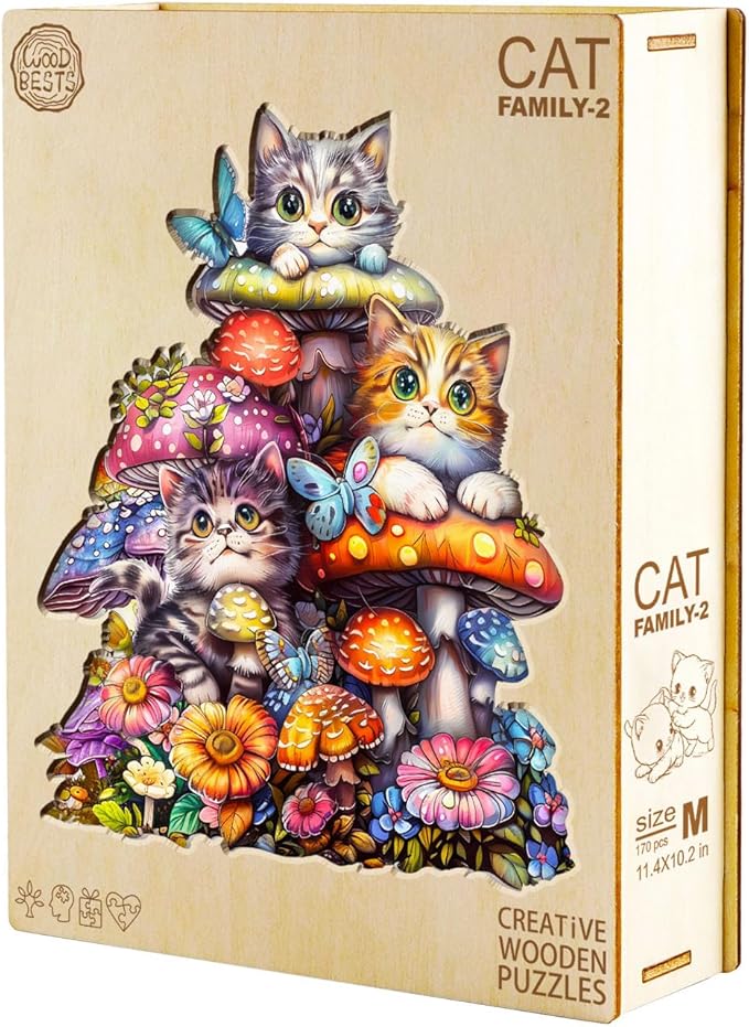 KAAYEE Wooden Puzzles for Adults, Cat Family-2 170 Piece Unique Animal Shape Puzzle, Cat Wood Puzzle for Adults, Creative Gifts for Friends/Family, Home Decor(11.4 * 10.2in)