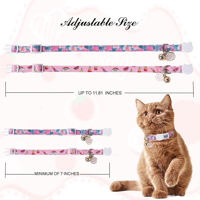 Unique Style Paws Pink Cat Collar,Breakaway Cat Collar with Bell & Pendant,Adjustable Cat Collar for Girl Boy Cats,Ideal Gift for Kitten