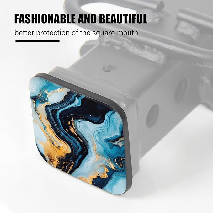 Hitch Cover Fits for 2-Inch Hitch,Stylish Gold Blue Marble Abstract Painting Creative Rubber Trailer Hitch Cover Tube Plug Insert,Car Exterior Accessories, Receiver Tube Hitch Plug