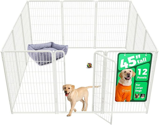 FXW Homeplus Unleashed Indoor Dog Playpen - Stress-Free and Safe Play, Heavy Duty 45 Inch 12 Panels Dog Pen for Large Dogs, White│Patented