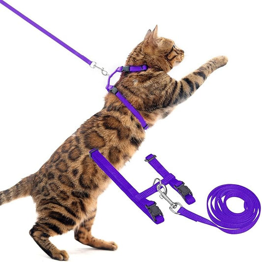 PUPTECK Adjustable Cat Harness and Leash Set Escape Proof Kitten Strap Collar for Walking Travel, Purple, M