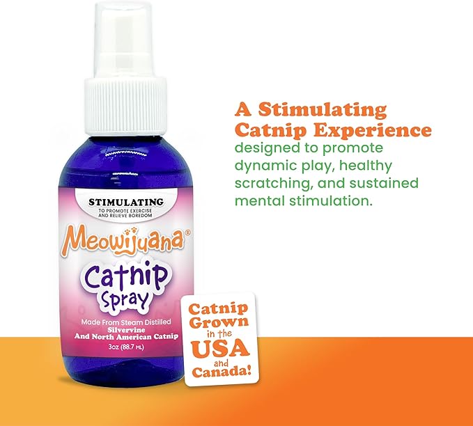 Meowijuana Catnip & Silvervine Spray - 3 oz | High Potency Formula | Natural Formula for Pet Owners & Multi-Cat Households | Enhance Playtime & Relaxation | Perfect for New Cat Owners