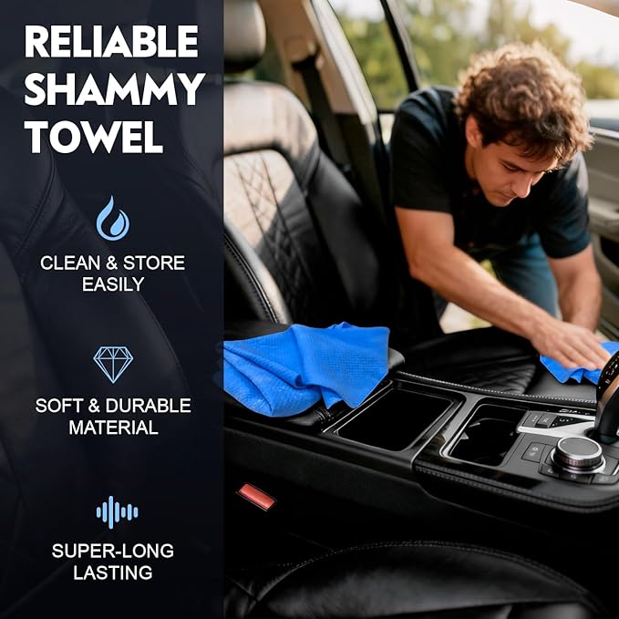 Premium Shammy Towel for Car Drying 2pk (26”x17”)-Super Absorbent Chamois Towel-Reusable shamies Towels for Cars, Bathroom,Pets, Dust Remove, No Spots/Streak/Scratch, Large, Yellow&Blue