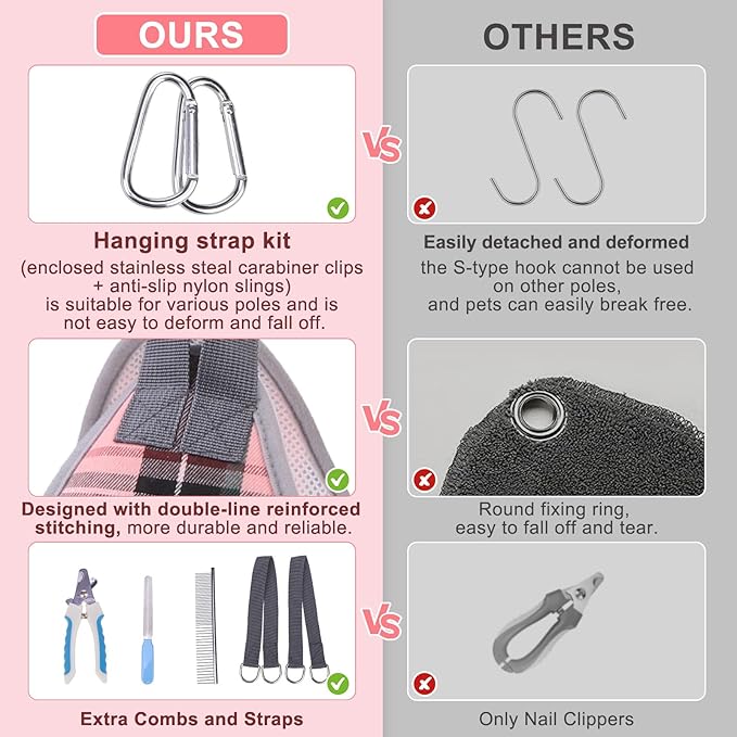 BEAUTYZOO Dog Grooming Hammock, Medium Dog Sling for Nail Trimming, Dog Hanging Harness for Claw Care with Thick Fabric Neck Support Wide Strap Restraint Cat Grooming Hammock, Pink L