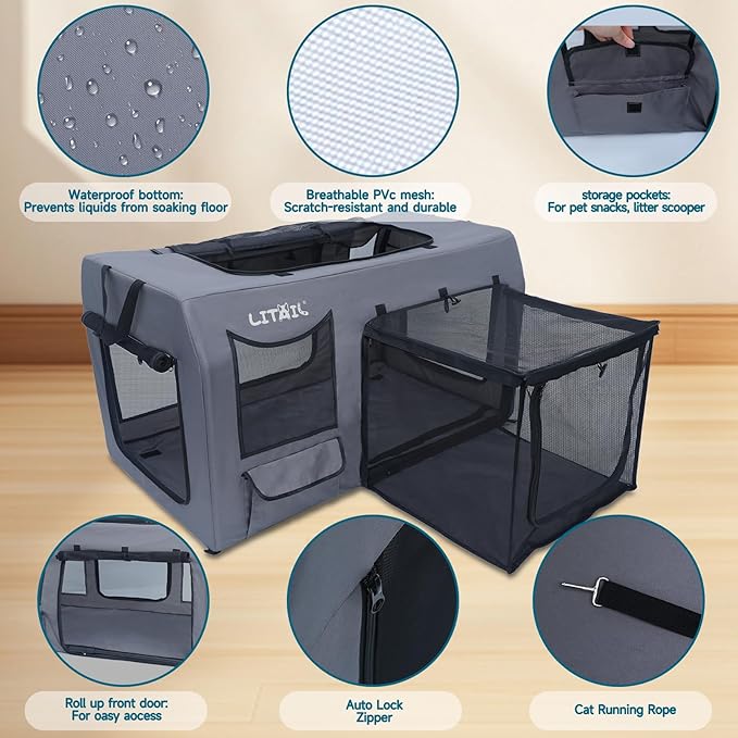 Extra Large Cat Carrier for Large and Medium Cats for 2 Cats, Portable Soft Sided Puppy Pet Carrier for Traveling, Indoor and Outdoor Uses, PVC Pipe Frame, 600D Oxford, 39" x 23" x 22"