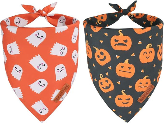 ADOGGYGO Halloween Dog Bandanas 2 Pack, Reversible Pumpkin Ghost Scarf, Premium Fabric, Adjustable Fit Orange Black Halloween Bandanas for Extra Large Dogs (X-Large)