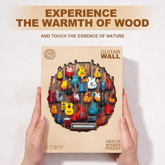 KAAYEE Wooden Puzzles for Adults, Guitar Wall Jigsaw Puzzles, 205 Piece Unique Shape Puzzle, Creative Gifts for Adults/Friends/Family, Family Game，Wall Decor(11.4 * 11.4in)