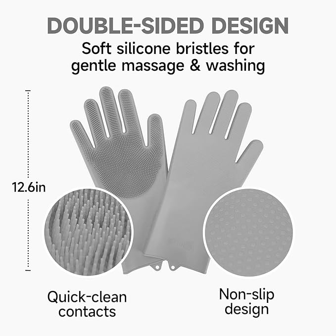 Dog Washing Gloves - Quick Drying Dog Towel,Cat Bath Grooming Gloves Brush with High-Density Teeth for Bathing Massaging，Absorbent Pet Bath Towel 30.3"x13.8" with Hand Pocket for Dog Cat Grey
