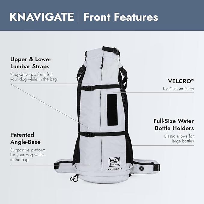 K9 Sport Sack Knavigate - X-Large, Lunar Rock - Ideal for Dogs with 23-25” Back Length - Adjustable, Backpack-Style Carrier with Internal Frame & Padded Hip Belt