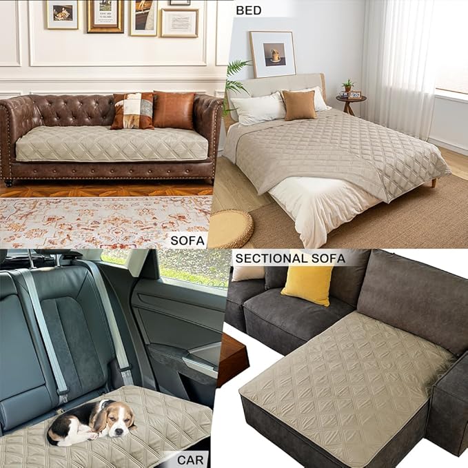 fuguitex Waterproof Dog Blanket Reversible for Small Dogs Resistant Leakproof Washable Couch Cushion Bed Protector Cover for Indoor Furniture Pet Friendly（30"*90",Beige+Khaki
