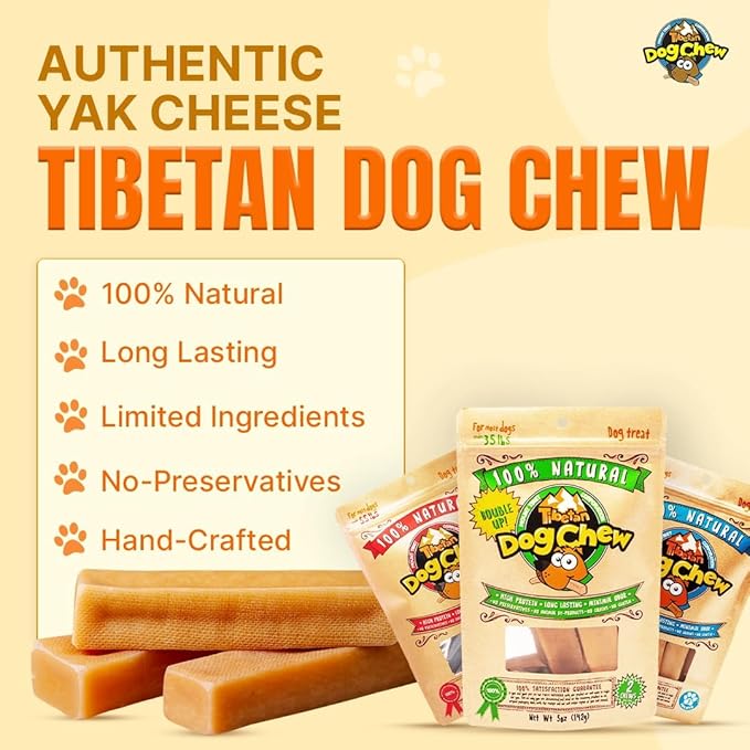 Tibetan Dog Chew Yak Cheese Sticks (8 Large Chews) - Natural Handmade Treats for Large Dogs, Long-Lasting, Easy to Digest with No Additives, Rawhide, Grains or Gluten, Perfect for Aggressive Chewers