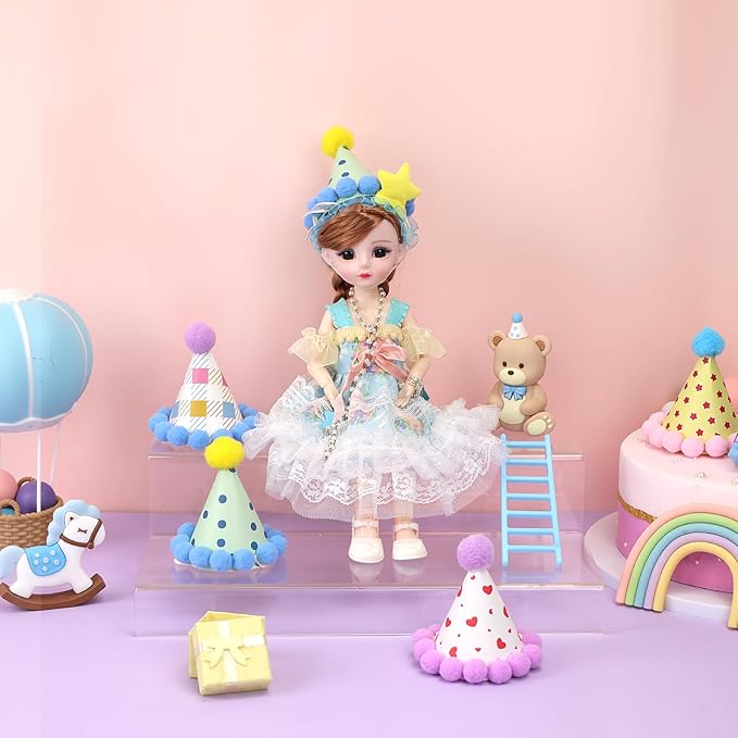 12 Pack Mini Party Hats for Stuffed Animals, Mini Hats with Pom Poms Dog Birthday Party Hats for Dolls Dog Cat Pet Birthday Decoration