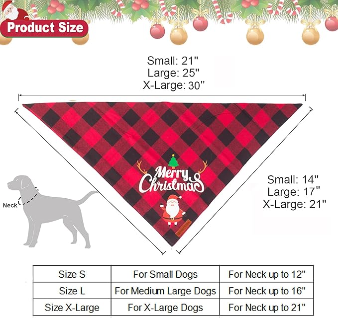 ADOGGYGO 2 Pack Dog Bandana Christmas Classic Plaid Pet Scarf Triangle Bibs Kerchief Merry Christmas Santa Snowman Bandana for Medium Large Dogs Pets (Large)