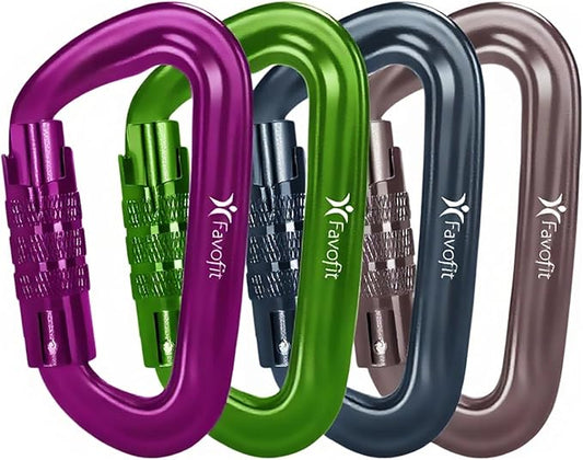 Heavy Duty Locking Carabiner Clips - Favofit 12KN (2697 lbs) Clips 3.2'' Small D Ring for Camping Hammock Hiking Dog Leashes Keychains - Perfect for Outdoor Enthusiasts