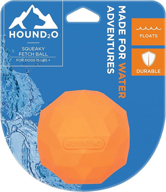 Playology Hound2O Dog Toys | Squeaky Fetch Ball for Dogs | Orange Floating Outdoor Toy - Easy to Clean and Made from Non Toxic Materials