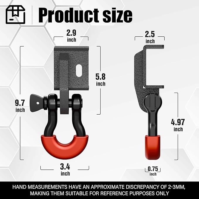 YZOAN Demon Front Tow Hook Bracket, Compatible with 2009–2023 Toyota Tacoma, 2-Pack 3/4" D-Ring Shackles with 7/8" Screw Pin, Isolators & Washers – Red Off-Road Hitch Mount