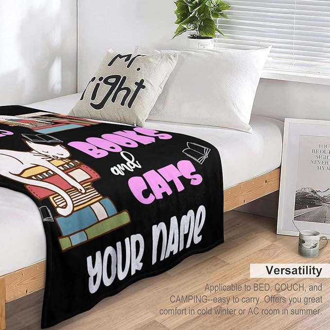 Personalized Cat Blanket Gifts with Name - 30"x40" Cute Throw Blanket for Adults Kids - Black Soft Plush Throws for Bed, Couch & Travel
