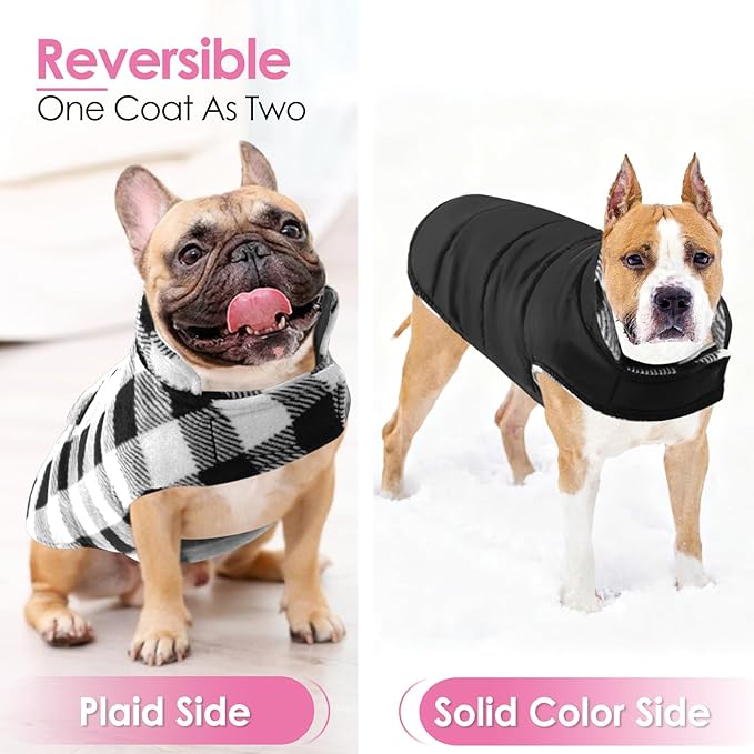 AOFITEE Dog Coat Plaid Dog Winter Coat for Large Dogs, Warm Dogs Jacket Christmas Sweater, Waterproof Pet Puffer Jacket, Reversible Pet Cold Weather Coats for Small Medium Large Pets, Black XXL