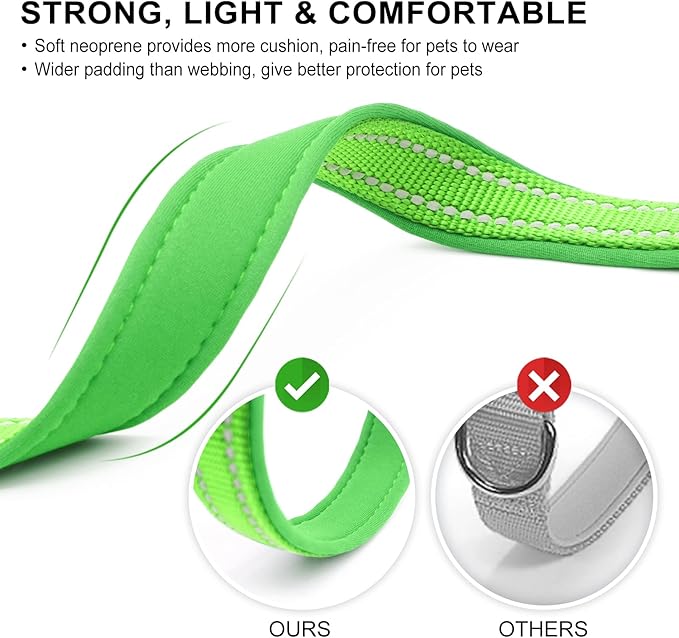 azuza Reflective Dog Collar, Soft Neoprene Padded Pet Collar with ID Tag Ring, Adjustable for Puppy and Small Dogs,Green,XS