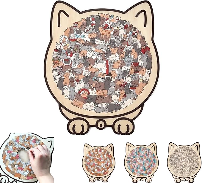 135-Piece Colored Cat Shaped Wooden Jigsaw Puzzle for Adults, Irregular Whimsy Pieces, Home Decor & Creative Gifts for Cat Lovers and Puzzle Enthusiast (Colorful-D)