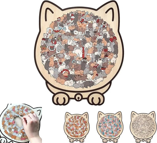 135-Piece Colored Cat Shaped Wooden Jigsaw Puzzle for Adults, Irregular Whimsy Pieces, Home Decor & Creative Gifts for Cat Lovers and Puzzle Enthusiast (Colorful-D)