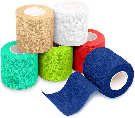 FriCARE Self Adhesive Bandage Wrap, Medical Tape in First Aid Kit, Cohesive Bandages for Wounds Sport Vet, 2 inches X 5 Yards 6 Rolls, Neon Surge
