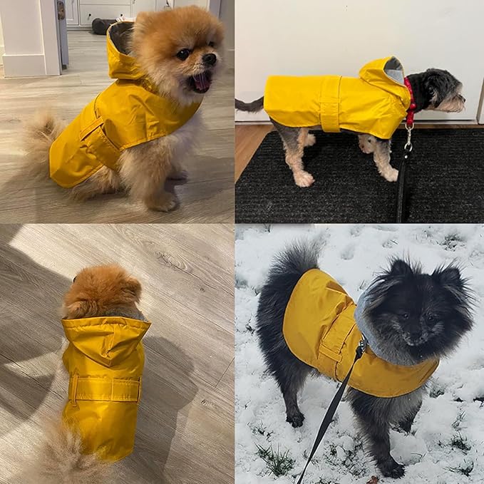 Dog Raincoat Dog Rain Jacket Poncho Waterproof Pet Rain Suit Double Layer Warm Lining Hooded Leash Hole Adjustable for Medium Dogs,Yellow,XXXL