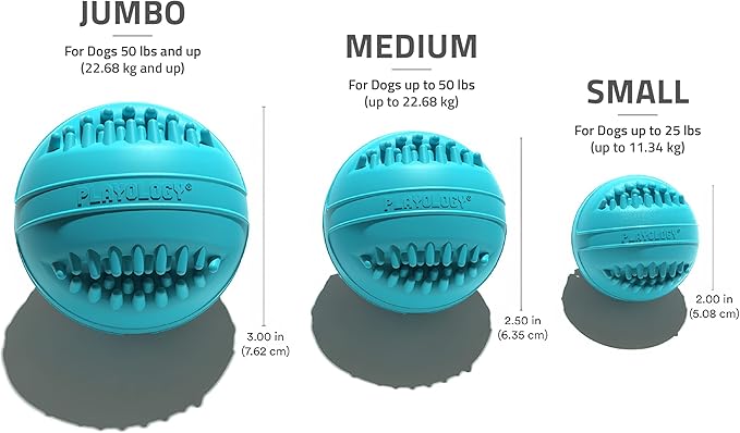 Playology Dog Toys | Dental Chew Ball Gentle on Gums | Medium Peanut Butter Scented Toy - Easy to Clean and Made from Non Toxic Materials