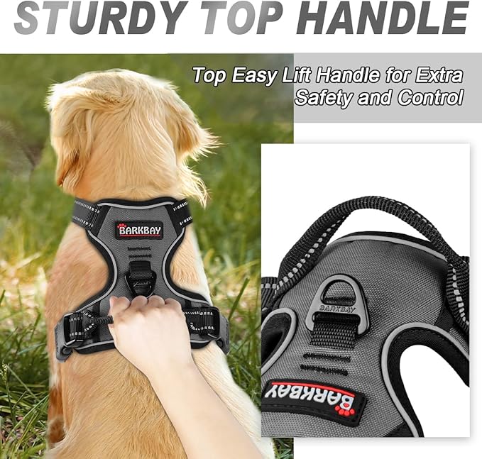 BARKBAY No Pull Dog Harness Front Clip Heavy Duty Reflective Easy Control Handle for Large Dog Walking(Dark Grey,XS)