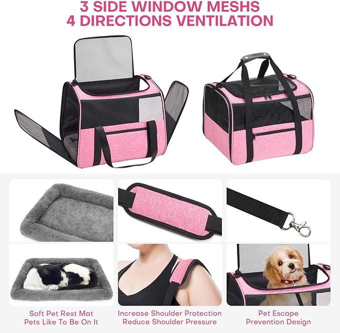JUNGYOUN Premium Cat Carrier - Pet Carrier for Cat & Small Dogs up to 15lbs - Airline Approved Travel Dog Carrier with Anti-Escape Zippers, Collapsible Travel Bowl & Padded Strap
