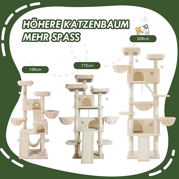 MUTICOR 81 inches Multi-Level Tall Cat Tree Tower for Indoor Kitties/Large Climbing Tree House for Big Feline/Condo/Sisal Scratching Posts/Plush Perches Platforms/Basket Hammock/Beige