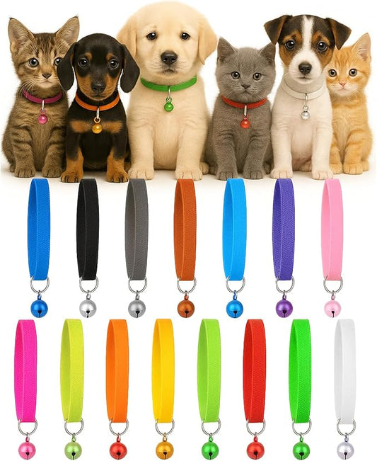 15 Pcs Puppy Whelping Collars, Puppy ID Bands for Newborn Pet Soft Adjustable Whelping Collars, Double-Sided Newborn Pet Identification Bands for Dog Kitten, Comes with 15 Bells