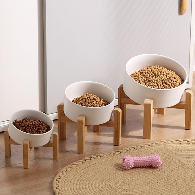 Petygooing White Raised/Elevated 15°Slanted Ceramic Dog Bowl for Small Breeds,Tilted Anti Slip Pet Feeding Bowl,Food Water Dish with Stand for Cats and Small Dogs Puppy 13.5 OZ (5.1In / 1.7 Cups)