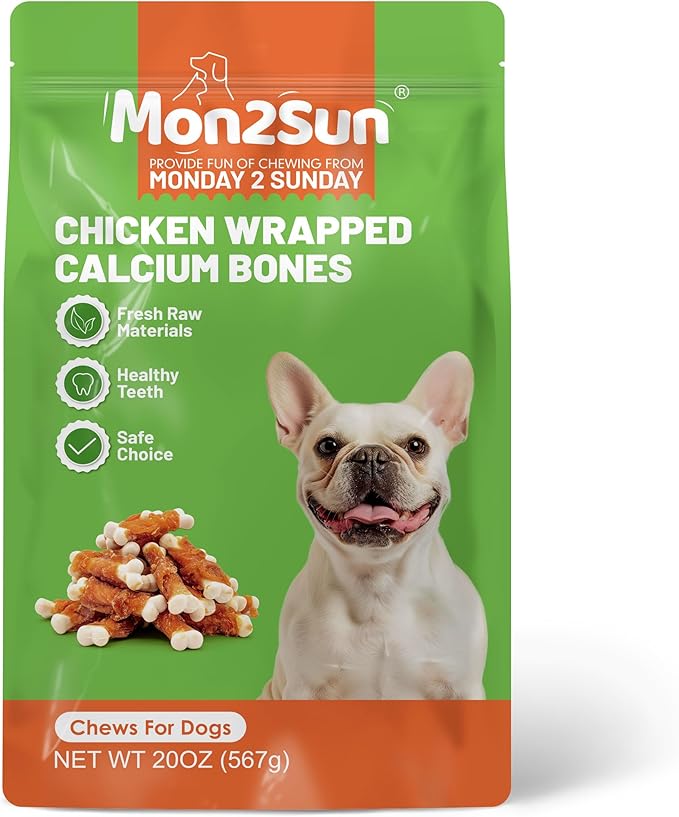 MON2SUN Dog Treats, Chicken Wrapped Calcium Bones Without Rawhide, 2.3 Inch Training Treats for Teeth Cleaning and Fresh Breath, Chews for Puppy and Small Dogs (56 Count - Pack of 1)