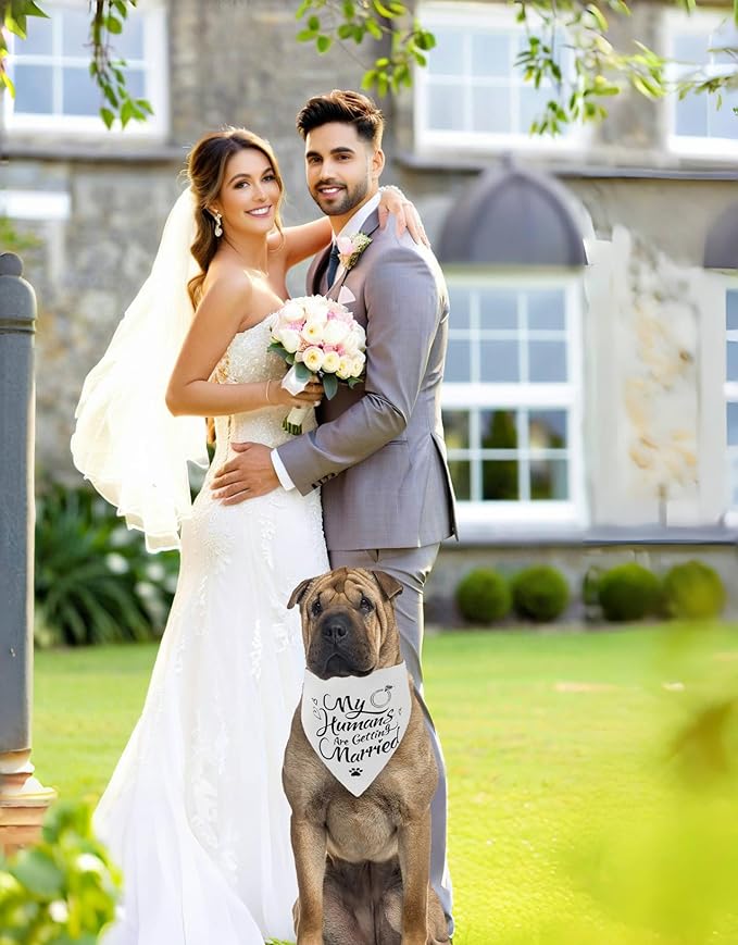 2PCS Dog Wedding Bandana & Scarf Set-Engagement Gift for Bride-to-Be,Matching Outfits for Medium & Large Dogs, My Humans are Getting Married,She Said Yes Announcement Accessories