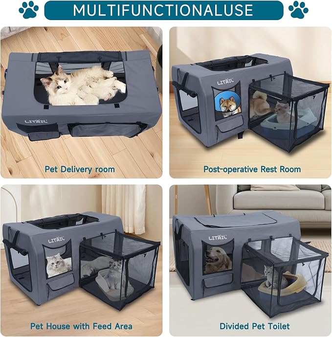 Extra Large Cat Carrier for Large and Medium Cats for 2 Cats, Portable Soft Sided Puppy Pet Carrier for Traveling, Indoor and Outdoor Uses, PVC Pipe Frame, 600D Oxford, 39" x 23" x 22"