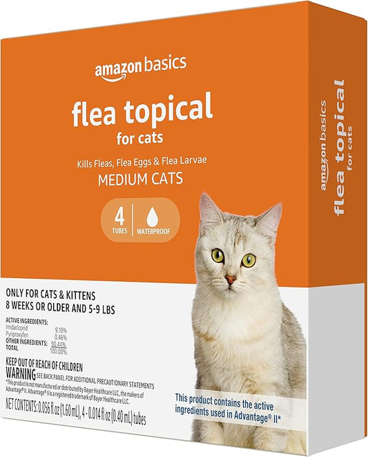 Amazon Basics Topical Flea Treatment for Medium Cats (5-9 Pounds), 4 Count (Previously Solimo)
