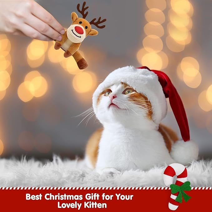 Vansolinne Christmas Catnip Toys, 6Pcs Interactive Cat Chew Toys for Indoor Cats, Bite Resistant Catnip Filled Teething Toy Set, Christmas Cats & Cat Lover Gift