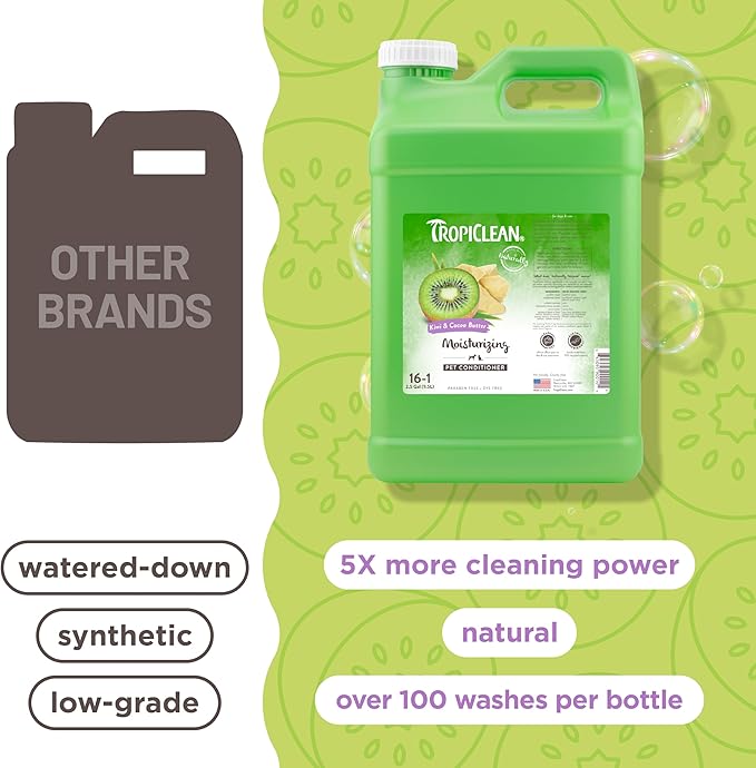 TropiClean Dog Conditioner, Professional Detangling & Moisturizing Conditioner, Puppy Safe, Made in the USA, Kiwi & Cocoa Butter Scent, 2.5 Gallon