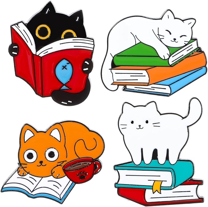 7 Pcs Enamel Pin Funny Reading Animal Brooch Alloy Cute Cartoon Lapel Pins Cat Clip Decoration Badges for Backpacks Clothes Jackets Bags Hat