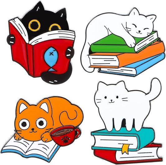 7 Pcs Enamel Pin Funny Reading Animal Brooch Alloy Cute Cartoon Lapel Pins Cat Clip Decoration Badges for Backpacks Clothes Jackets Bags Hat