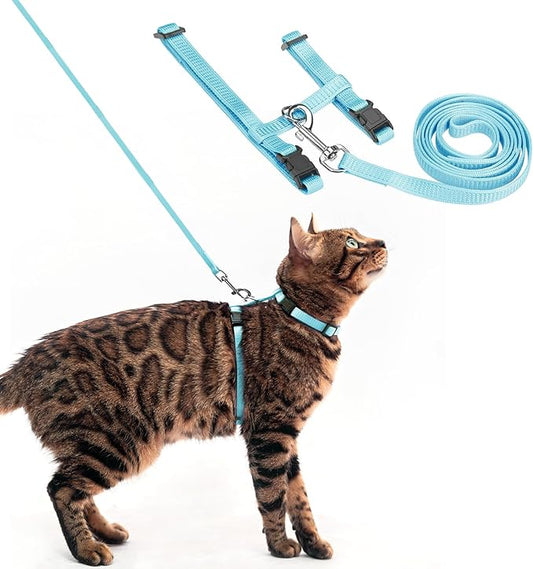PUPTECK Adjustable Cat Harness and Leash Set Escape Proof Kitten Strap Collar for Walking Travel, Sky Blue, M