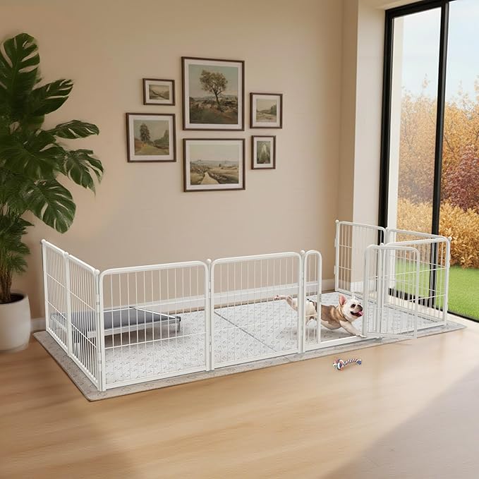FXW Homeplus Unleashed Indoor Dog Playpen - Stress-Free and Safe Play, Heavy Duty 24 Inch 8 Panels with Fence-to-Wall Anchor (Pack of 4) for Puppy and Small Dogs, White│Patented