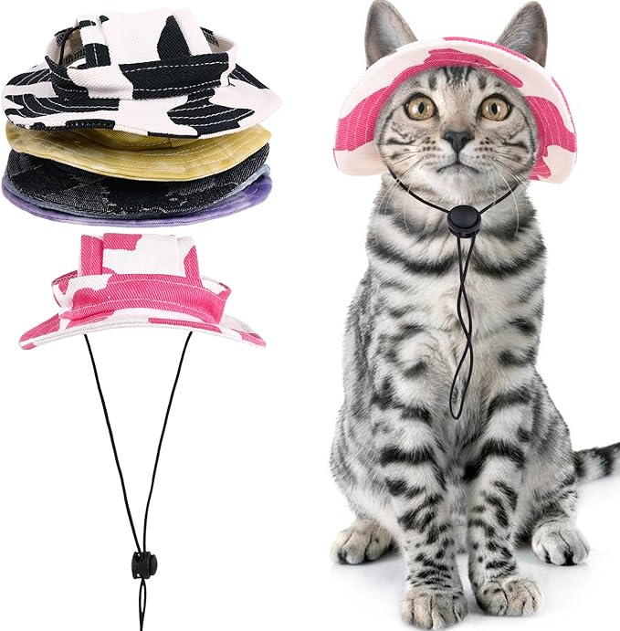 QBLEEV Cat Hats for Cats Only, Sphynx Hat with Ear Hole, Hairless Cat Cowboy Hats for Birthday Party Halloween, Kitten Headwear Sun Sombrero Caps, Chihuahua Sunscreen Baseball Outdoor Climbing Cap