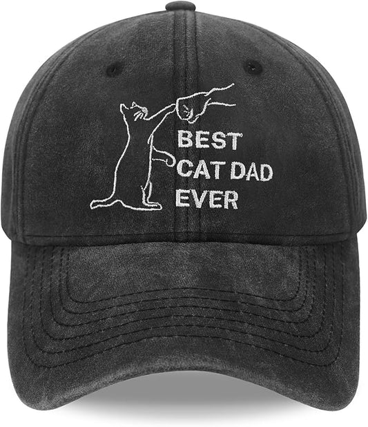 Cat Dad Gifts, Cat Dad Embroidered Letters Adjustable Baseball Cap Black
